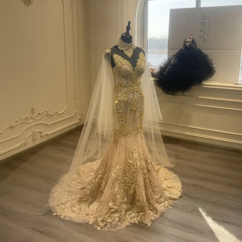 Gold Dotted Fishtail Dress