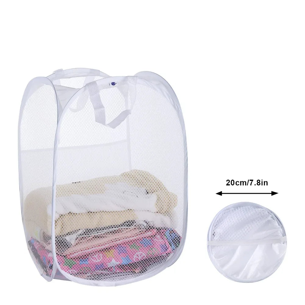 Mesh Laundry Basket Pop Up Dirty Clothes Hamper Foldable Storage Bin Toy Organizer With Side Pocket Bathroom Dorm Essentials
