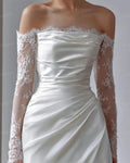 Toofgon Customized Lace Long Sleeves Wedding Dresses Sheath Pleats Spandex Satin Wedding Bridal Gowns Bride Formal Party Dress