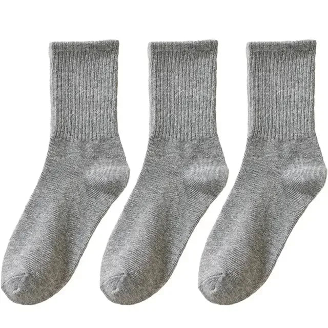 3/6 Pairs Women Sports Solid Socks Soft Comfortable Ventilate Versatile Mid Calf Socks Casual Stripe Splice Female Street Socks