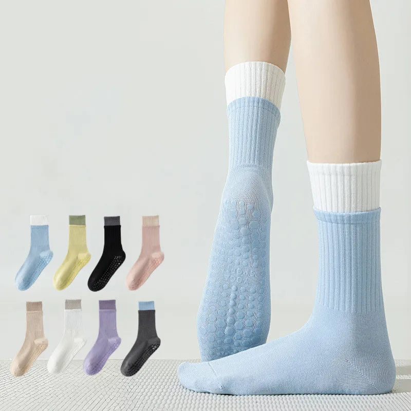 Color Matching Yoga Socks Non-slip Professional Women Pilates Sports Socks Knitted Cotton Gym Fitness Indoor Workout Floor Socks