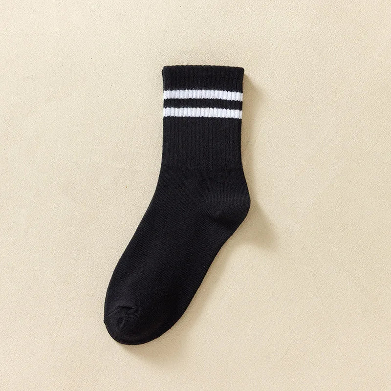 3/6 Pairs Women Sports Solid Socks Soft Comfortable Ventilate Versatile Mid Calf Socks Casual Stripe Splice Female Street Socks