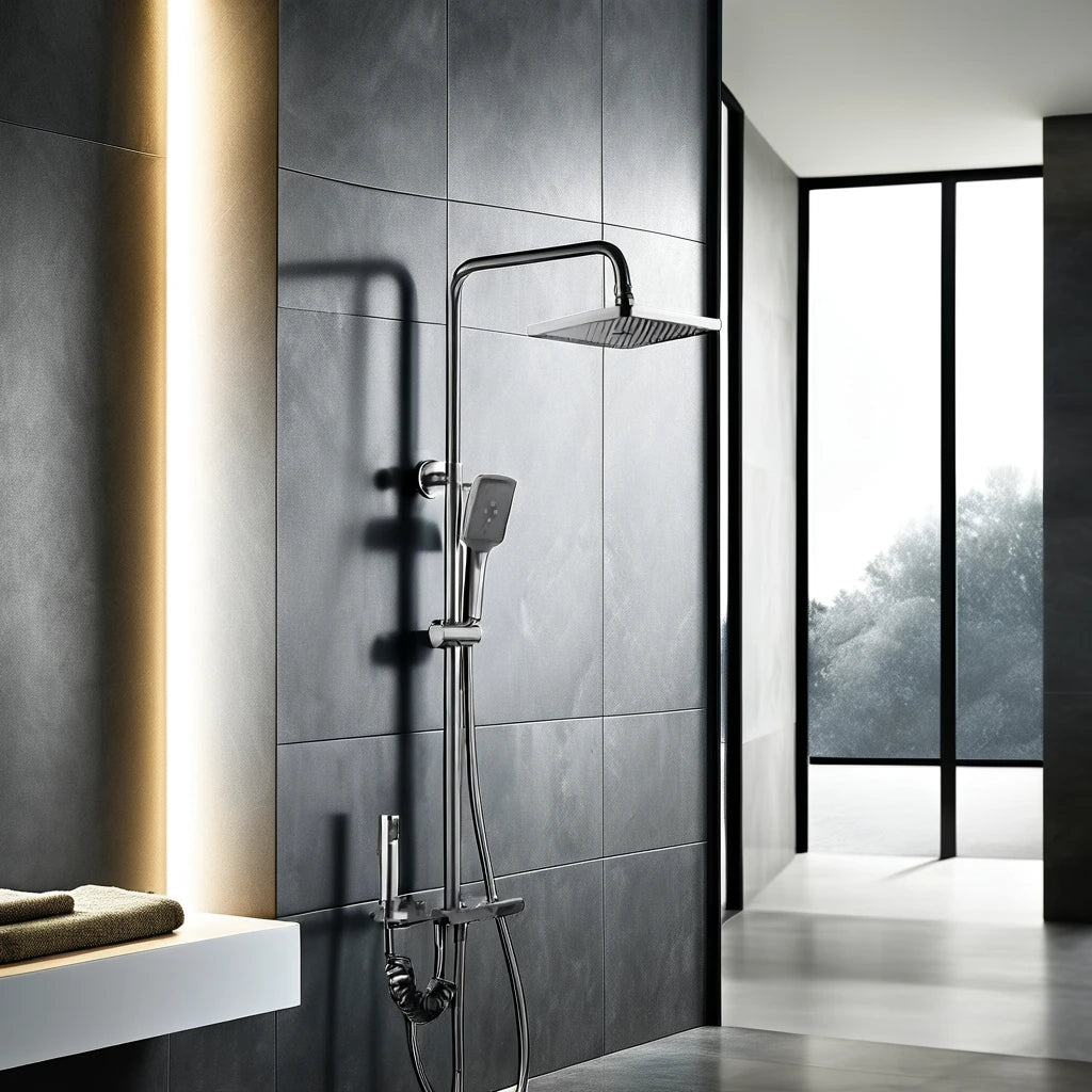 KAWAL Four-Function Digital Display Waterfall Multifunctional Shower Set Gun Gray Square Top Hand-Held Bath Shower Faucets