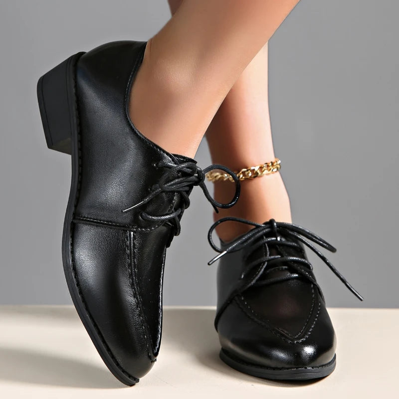 2025 New Elegant Patent Leather Dress Shoes for Women Spring Summer Fashion Pointed Toe Thick Heels Single Shoes Plus Size