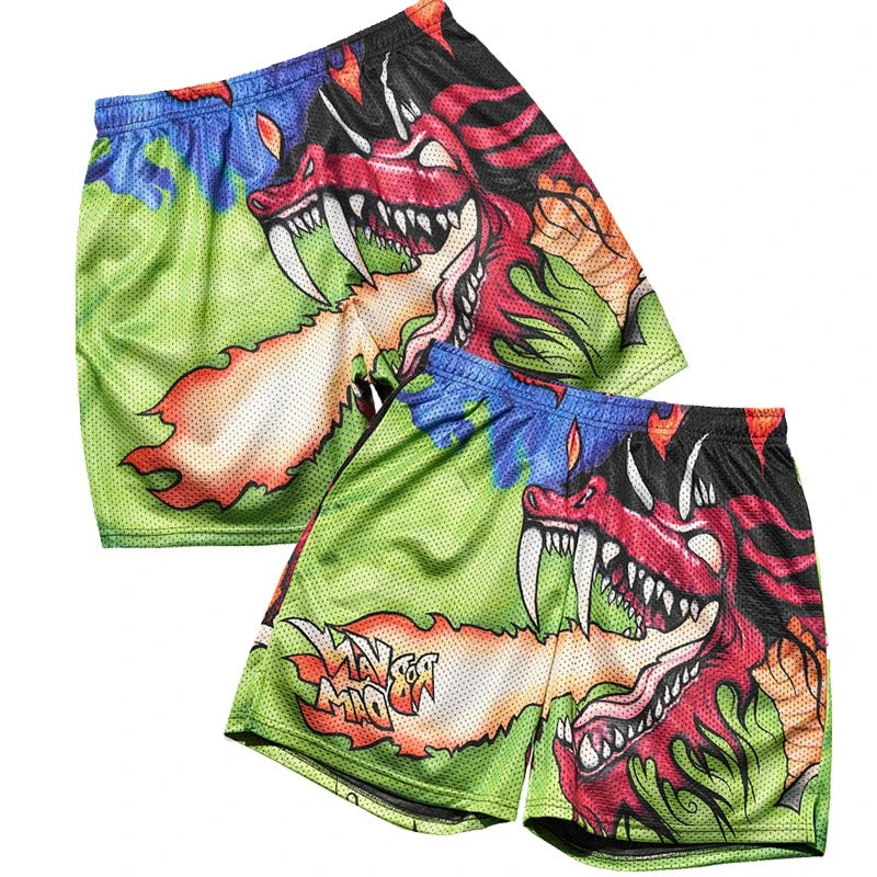 Fashion Gym Fitness Sports Men's Tiger Skull Retro Shorts Training Jogging Fast Dry Breathable Shorts Boxing Sports Beach Shorts