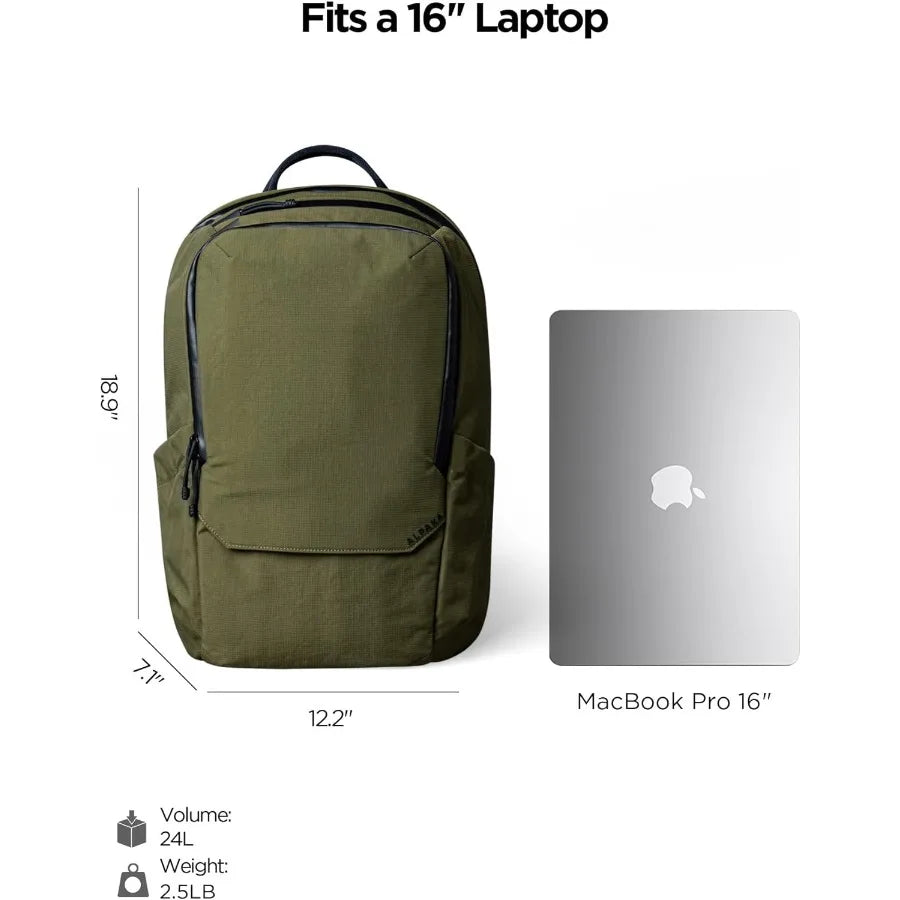 ALPAKA Elements Backpack Pro 24L - Green Laptop Backpack Fits 16'' Laptop with Dual Bottle Pockets Travel Backpack for Men Weat