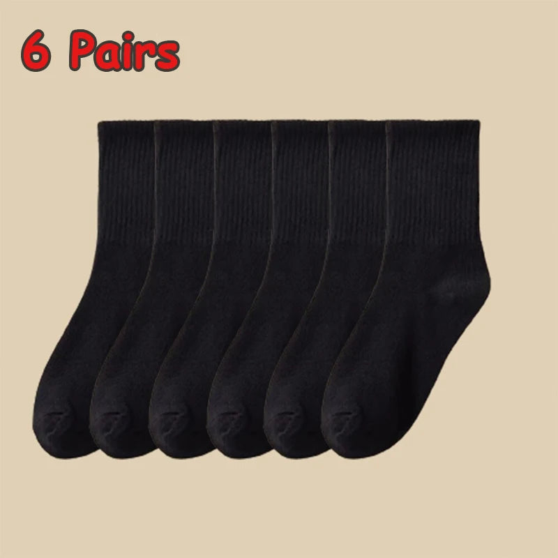3/6 Pairs Women Sports Solid Socks Soft Comfortable Ventilate Versatile Mid Calf Socks Casual Stripe Splice Female Street Socks