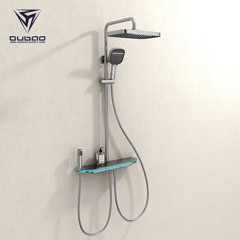 Thermostatic Control Piano Shower System Smart Digital Wall Mounted Shower Head Bathroom Shower Set