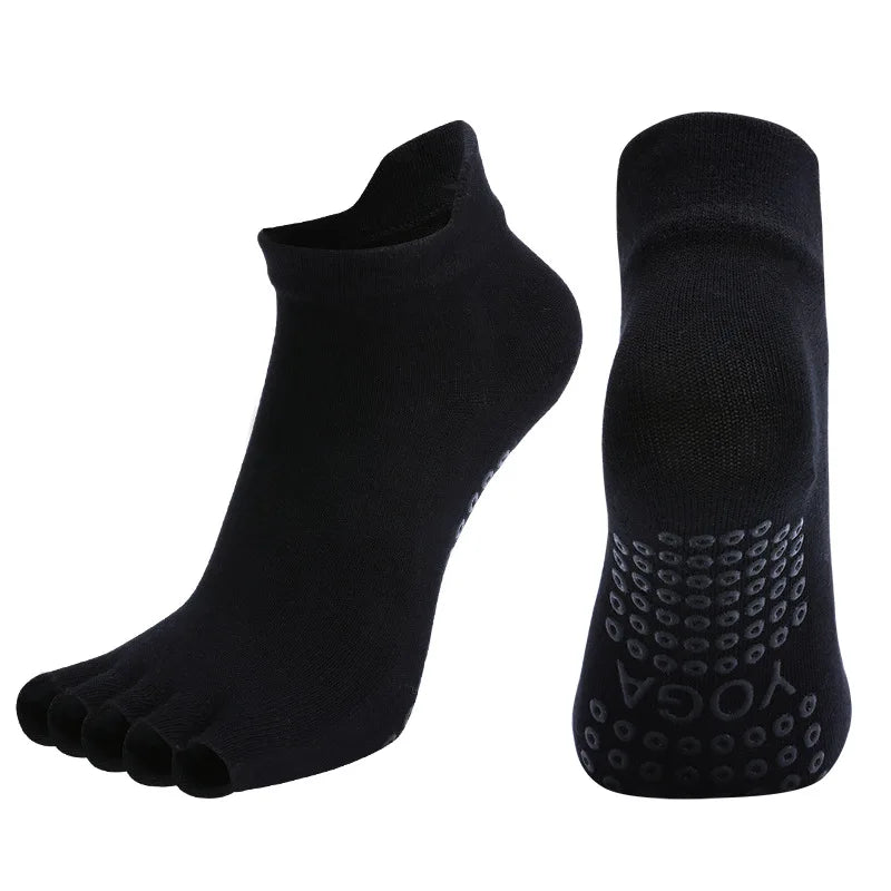 Yoga Socks Half Toe Anti-Slip Silicone Grip Breathable Cotton Fitness Ballet Dance Gym Pilates Open Toe Five Finger Socks