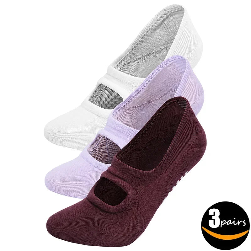 【 3 Pair Set 】Backless Yoga Socks Women Anti Slip Professional Pilates Socks Indoor Ballet Dance Fitness Sports Socks Women