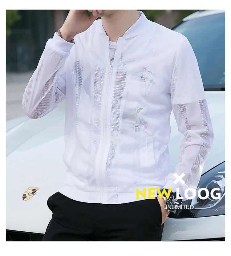 2025 Summer New Men's Mesh Sunscreen Clothing Ultra-Thin Breathable Outdoor Fishing Clothing High-Quality Fashion Hollowing Tops