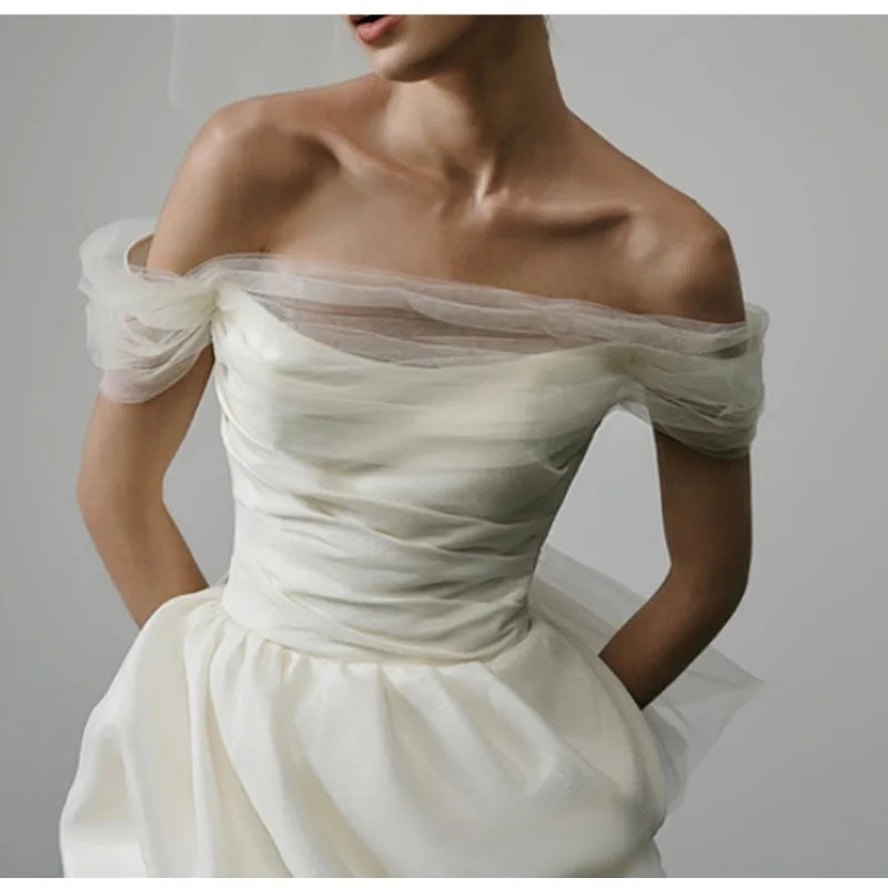 New Elegant Lightweight Wedding Dresses for Women White Sexy Bridal Mini Dress with Mesh Trailing Bridal Luxury Party Vestidos