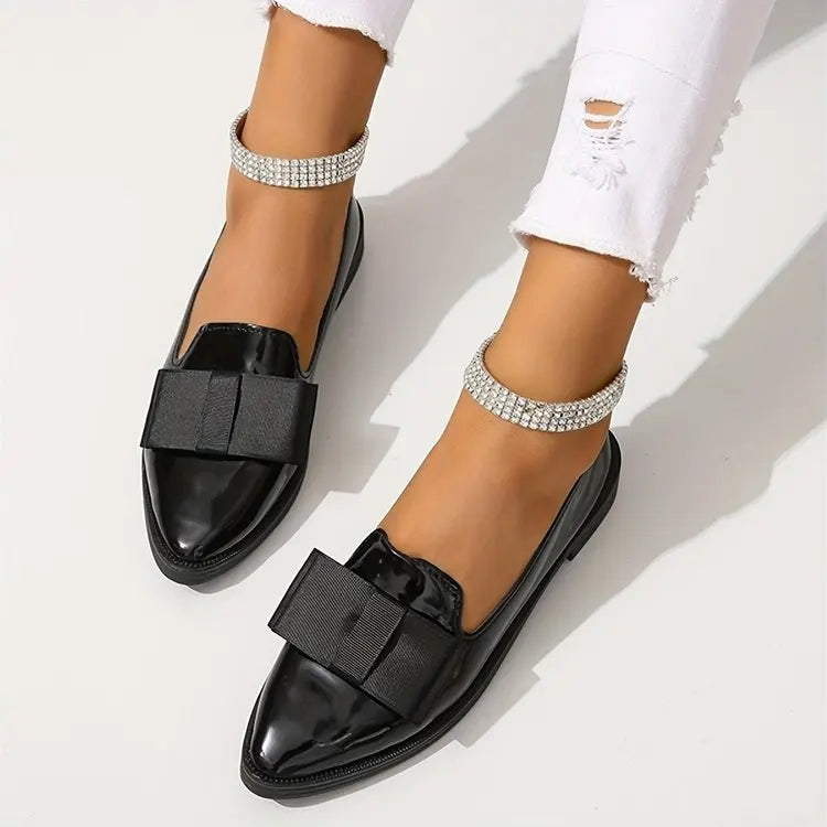 New Ladies Low Heels Single Shoes Bow Knot Outdoor Anti Slip Footwear Fashion Pointed Comfortable Black Women's Footwear