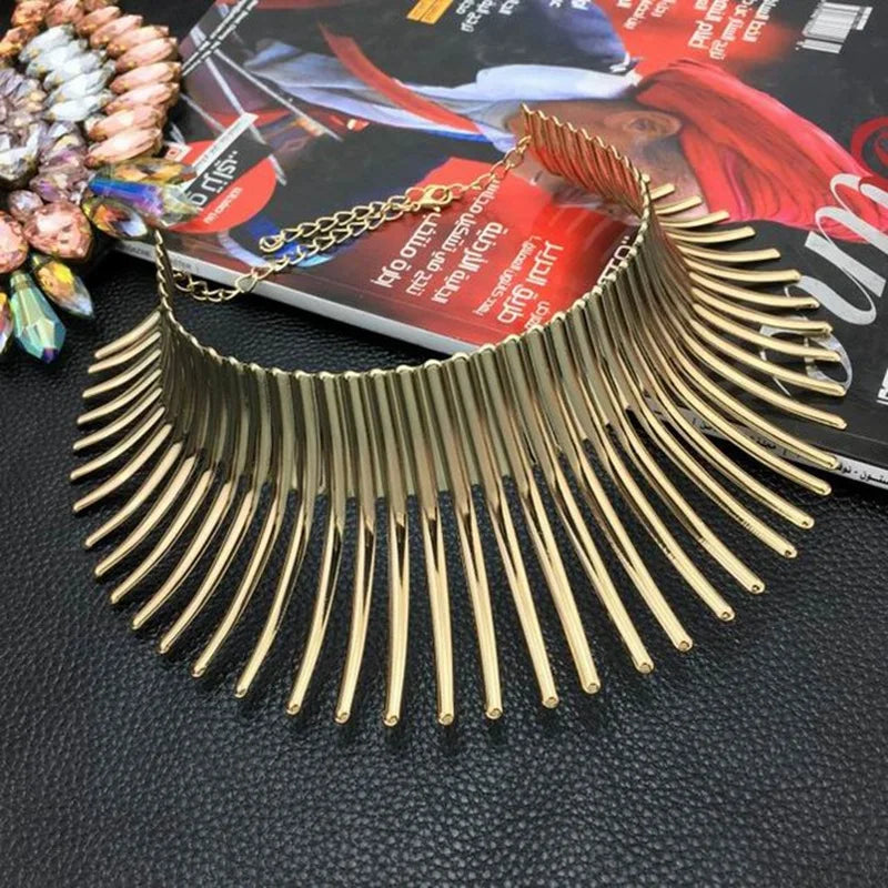 ABQR Women's Big African Necklace Indian Style Bending Alloy Big Thorn Statement Collar Choker Gold