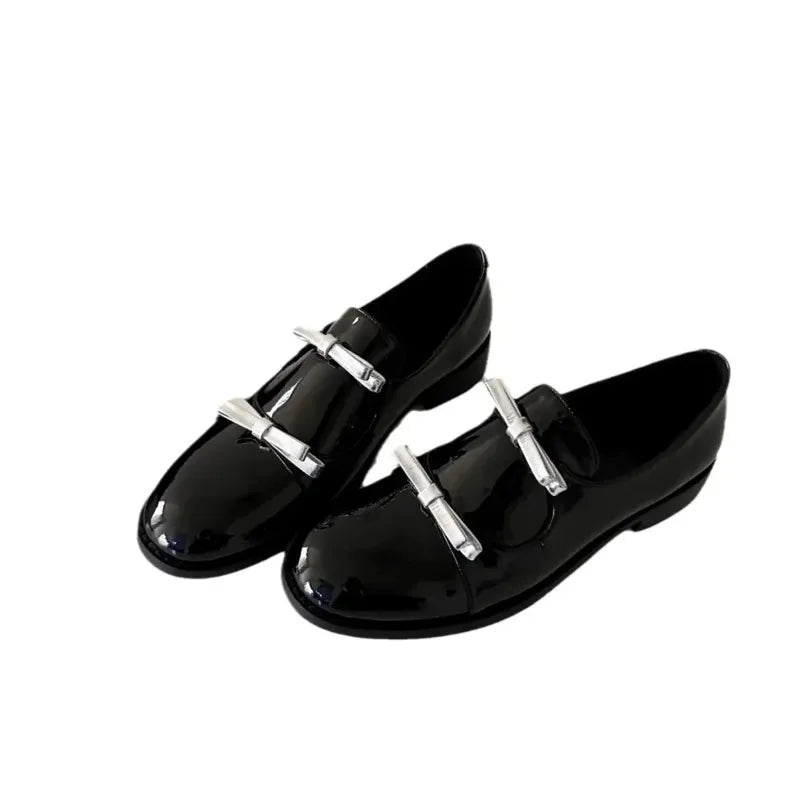 Retro British Style Mary Jane Women's Round Toe Chunky Heel Single Shoes with Bow Tie Comfortable Leather Loafers for Autumn Win