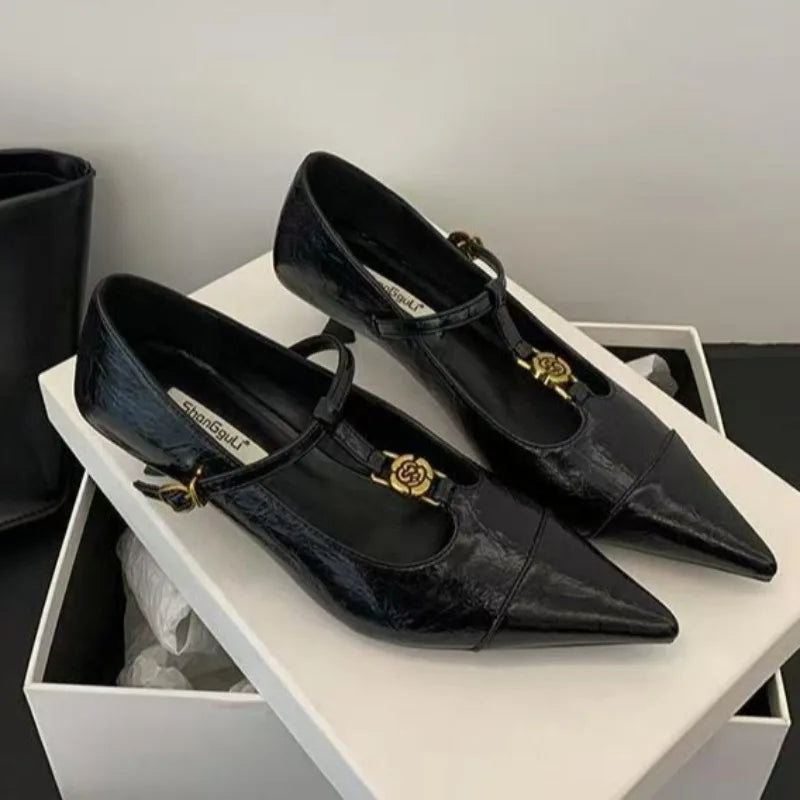 Luxury Metal Buckle Designer Women's Spring Leather Shopping Party Stiletto Heels 2025 Retro Outdoor Casual Women's High Heels