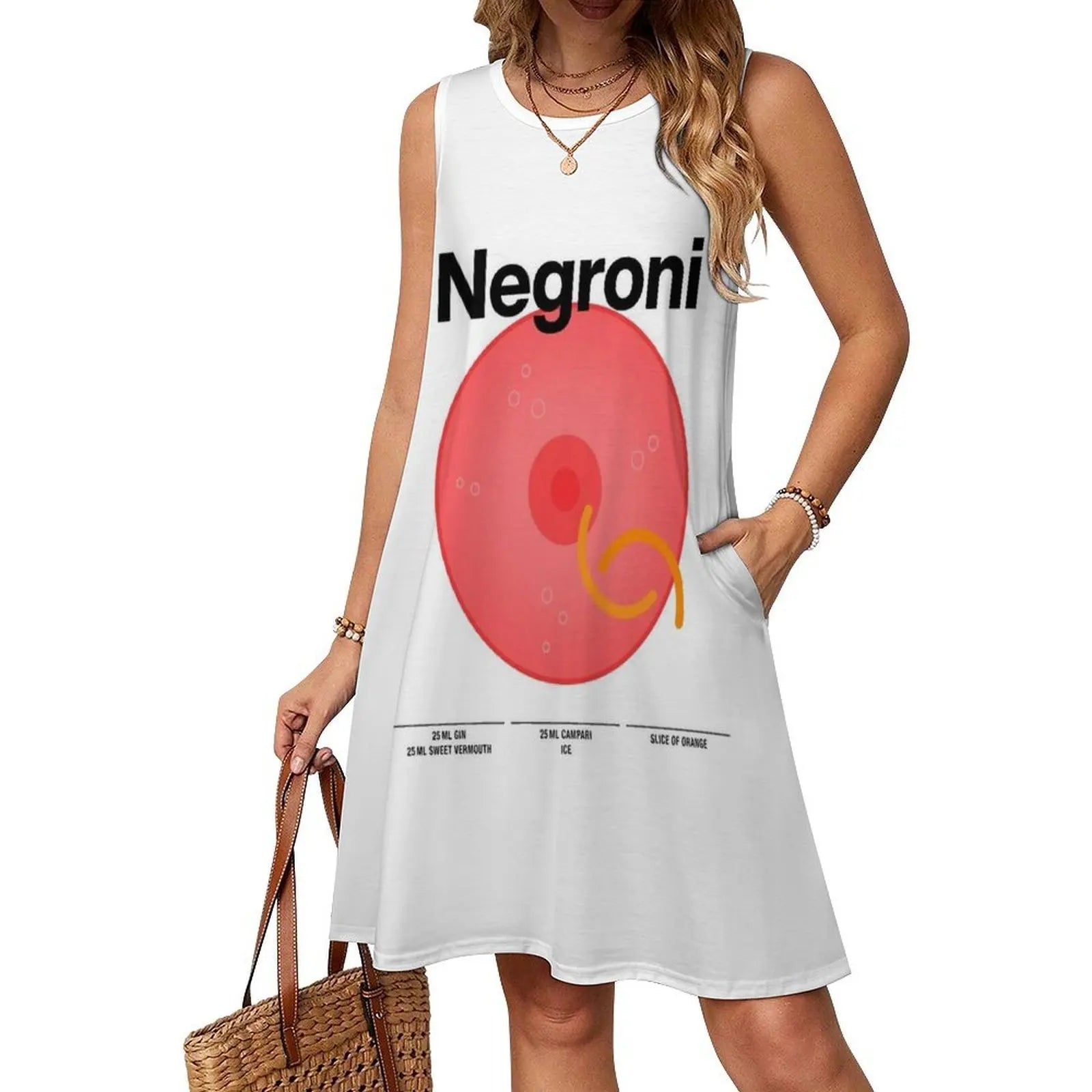 Cocktail Mixology For The House Bar " Negroni " Vintage Bohemian Dress Puff Sleeve Or Sleeveless Options For Women Dress