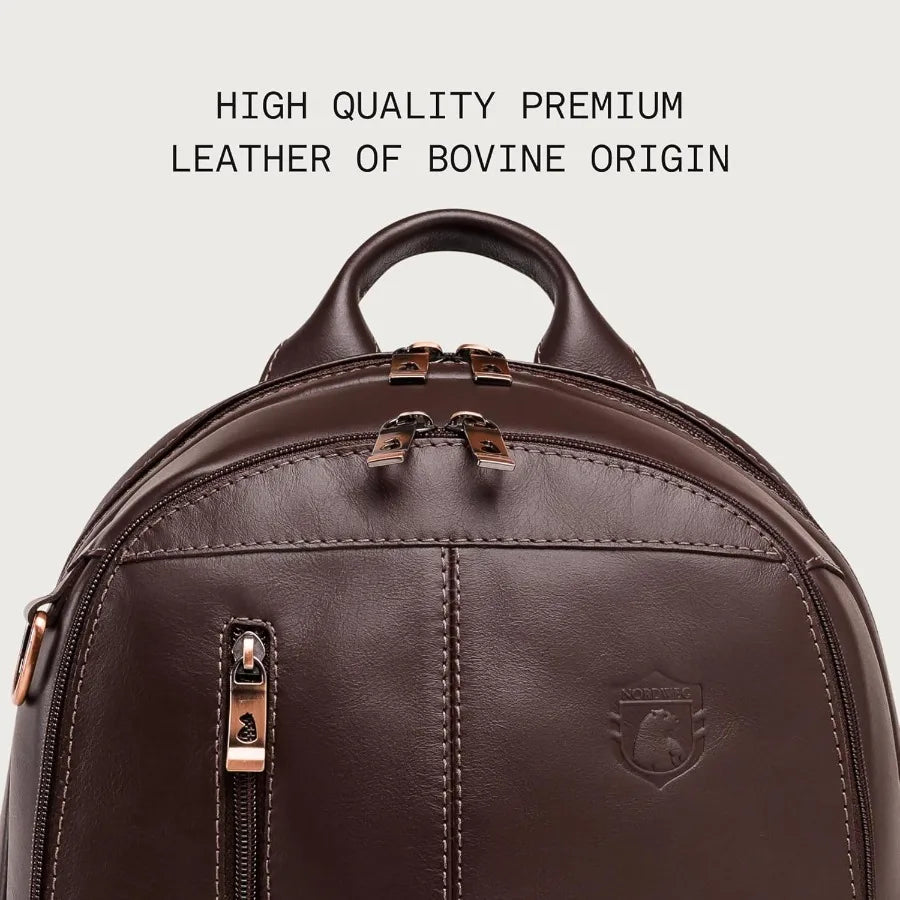 Nordweg Leather Laptop Backpack NW072B Lightweight Daypack for Work Travel and College Fits Laptops up to 15.6" Brown