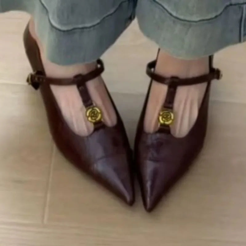 Luxury Metal Buckle Designer Women's Spring Leather Shopping Party Stiletto Heels 2025 Retro Outdoor Casual Women's High Heels