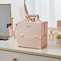 Portable Lockable Makeup Train Case with Dividers, Rose Gold Cosmetic Organizer for Travel & Storage