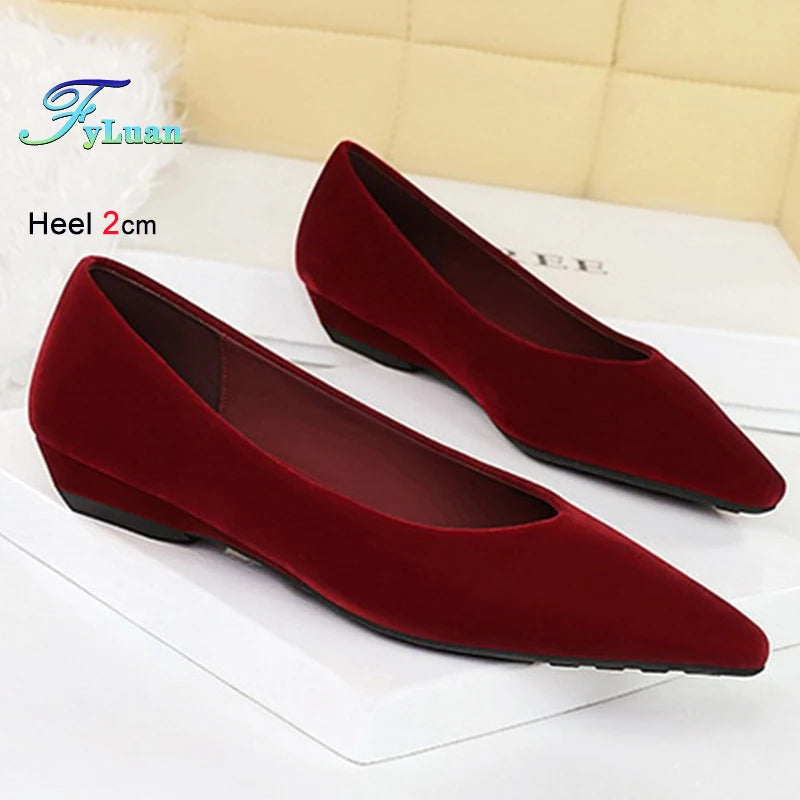 Fashion Autumn Red Women's Shoes Pointed Toe Ballerina Flats Faux Suede Shoes Ladies Flats Non-slip Shallow Mouth Casual Shoes