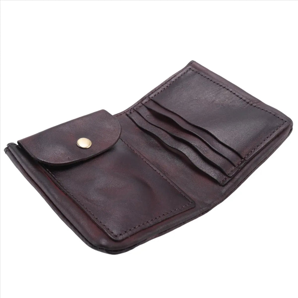 ABQR Wrinkle Wallet,Vintage Handmade Cow Leather Card Holder for Men, Leather Bifold Money Clips,Coffee