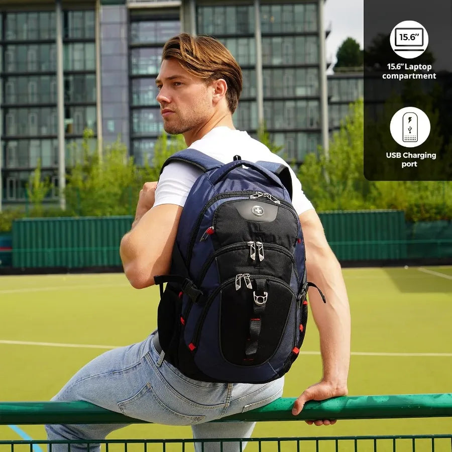 Swissdigital Design Laptop Backpack with USB Charging Port Travel Backpack Fits 15.6 inches Computer 31L College School Backpac