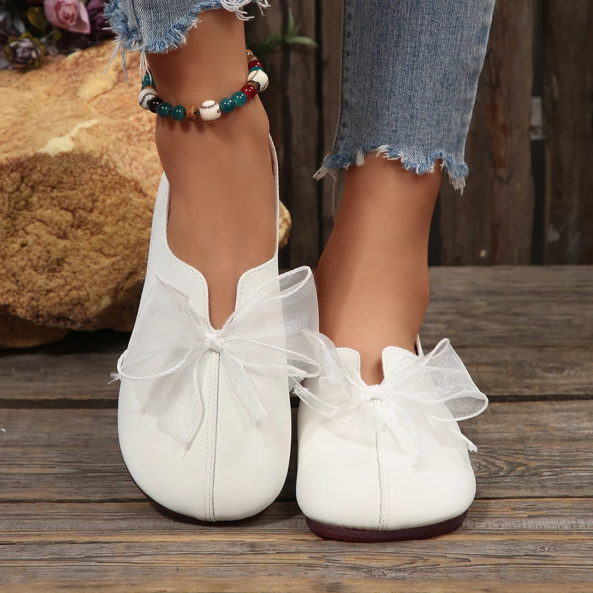 Women's Comfortable Flat Shoes, Decorated with Bows, Trending Round-Toe Chunky Shoes