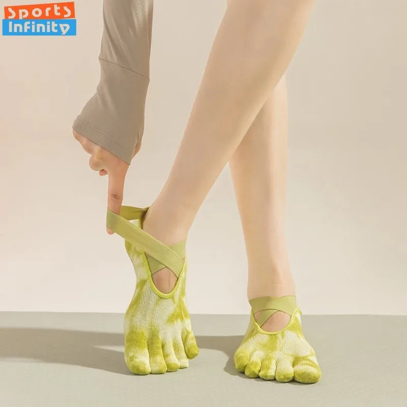 New Non Slip Tie Dye Five Finger Split Toe Yoga Socks Women Professional Pilates Socks Cotton Indoor Dance Fitness Sports Socks