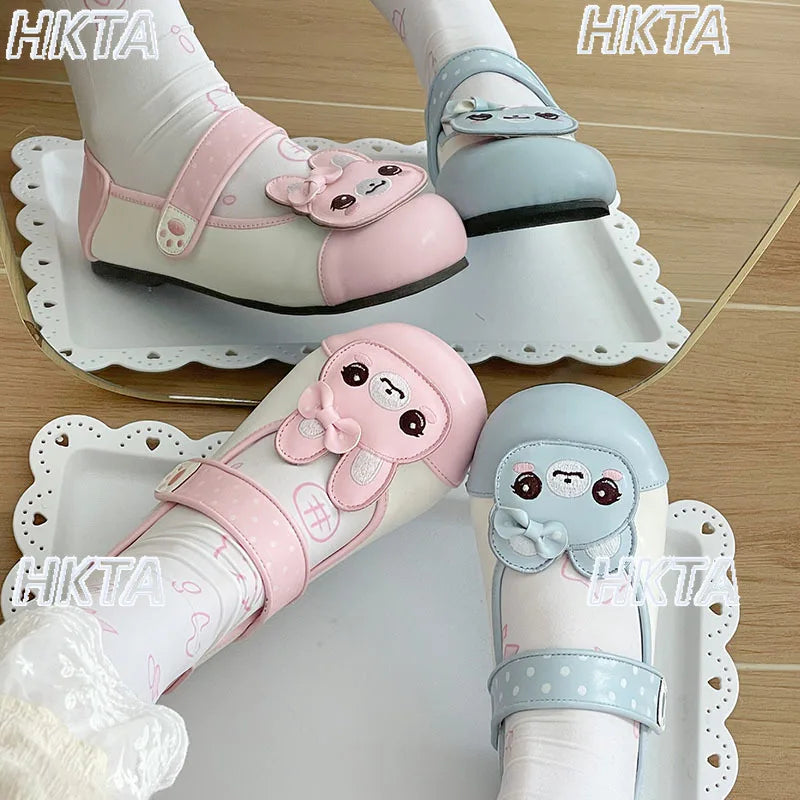 Cute Soft Girl Original Student Indoor Shoes Cute Soft Girls Women's Lolita Sweet Embroidered Rabbit Small Leather Shoes Female