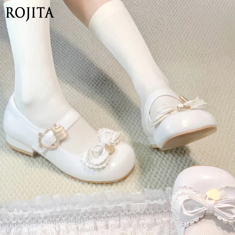 Women's Shoes Bowknot Lolita Shoes Cute Doll Feel Low Heel Single Shoeses 2025 New Cute Girl Kawaii Flat Shoes Spring Autumn