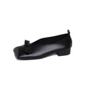 Fashion Women's Basic Black Soft Leather Ballet Shoes Flat Shoes Square Toe Shallow Bow Ballet Single Shoes