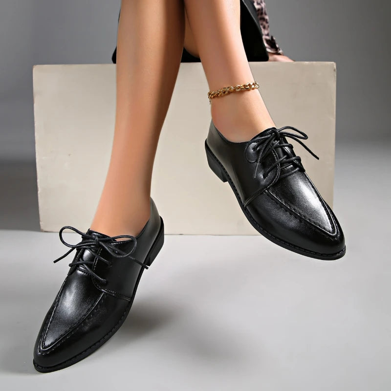 2025 New Elegant Patent Leather Dress Shoes for Women Spring Summer Fashion Pointed Toe Thick Heels Single Shoes Plus Size