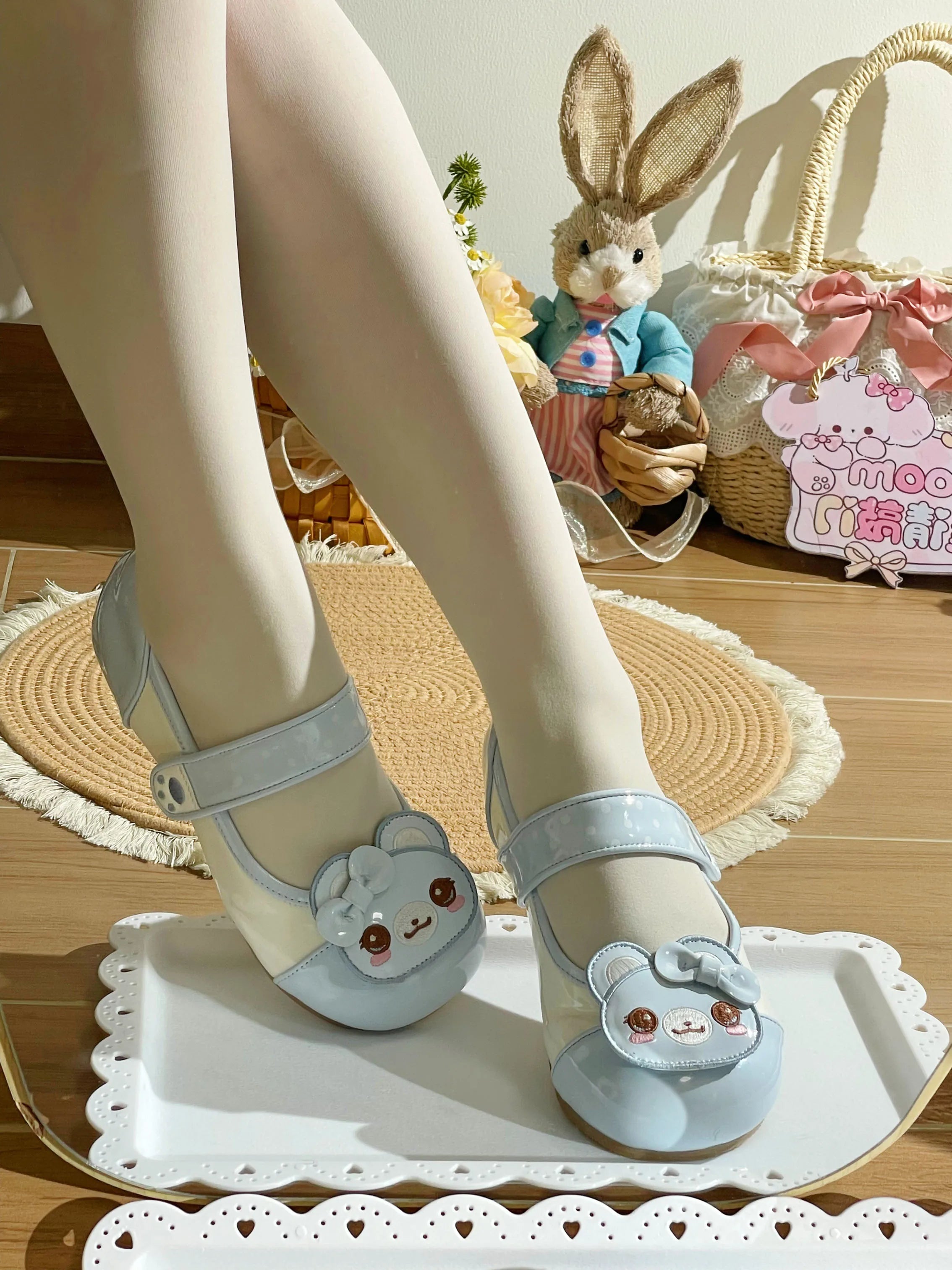 Cute Soft Girl Original Student Indoor Shoes Cute Soft Girls Women's Lolita Sweet Embroidered Rabbit Small Leather Shoes Female