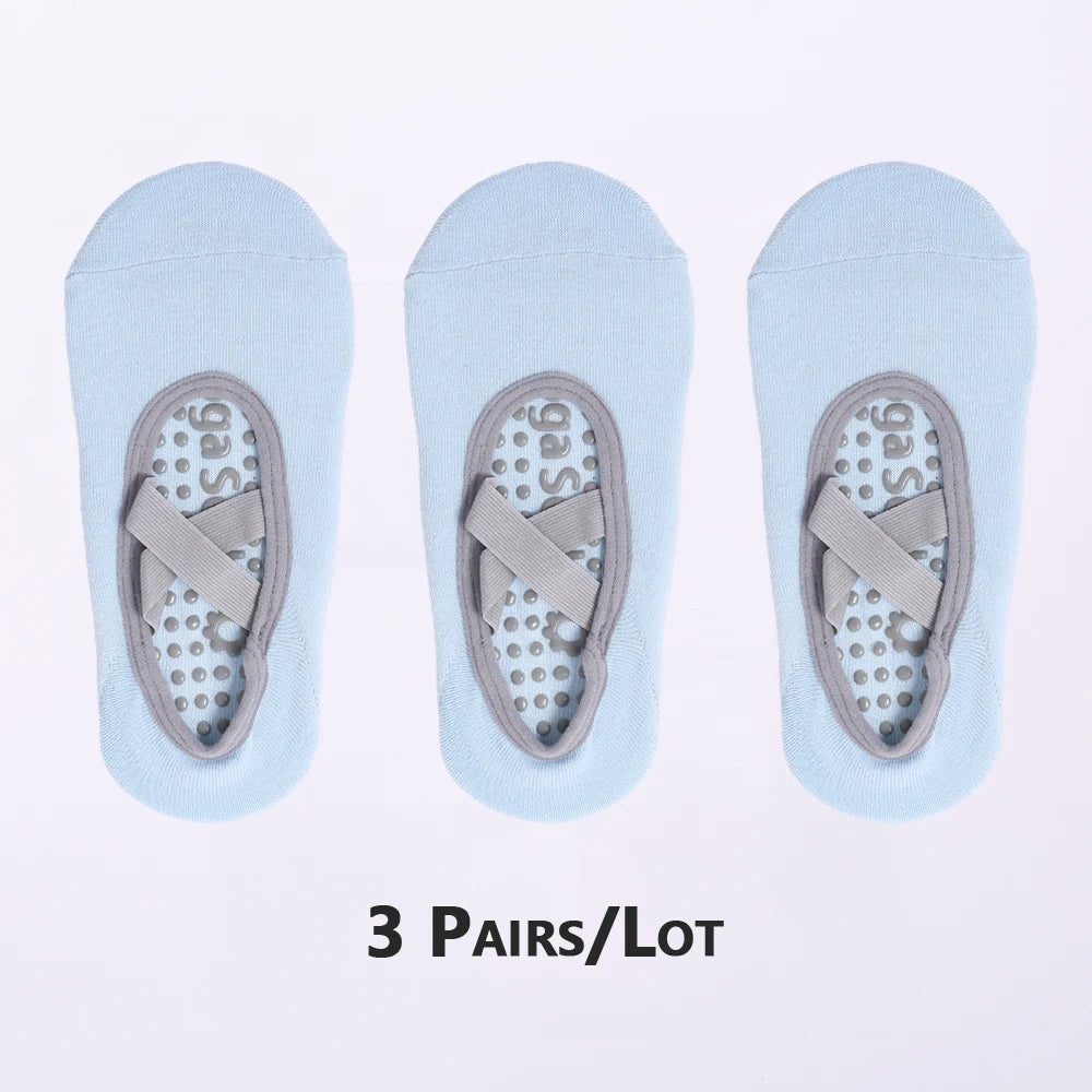 3 Pairs Non-Slip Pilates Socks Bandage Cotton Backless Yoga Socks for Women Fitness Ballet Dance Workout Sport Socks Slipper