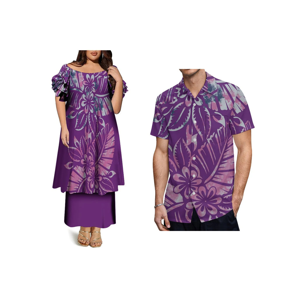 Custom Frill Short Sleeve Womens Dress Polynesian Samoan Puletasi Dress 2 Piece Pacific Island Design Off the Shoulder Dress