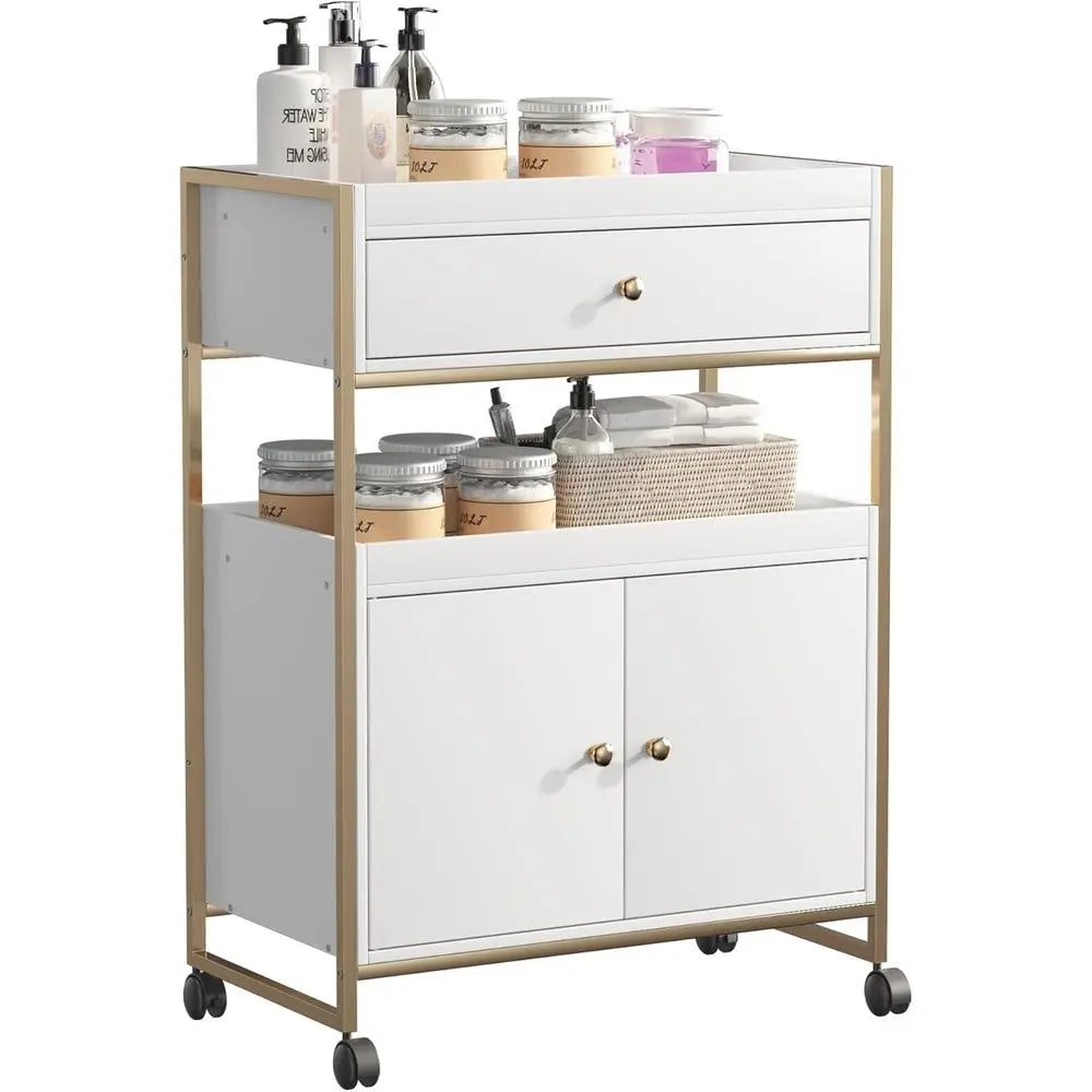Mobile Beauty Cart with Lockable Wheels: Storage Drawers for Hair, Makeup, Spa, Massage, Lash, Tattoo, Pedicure Tools