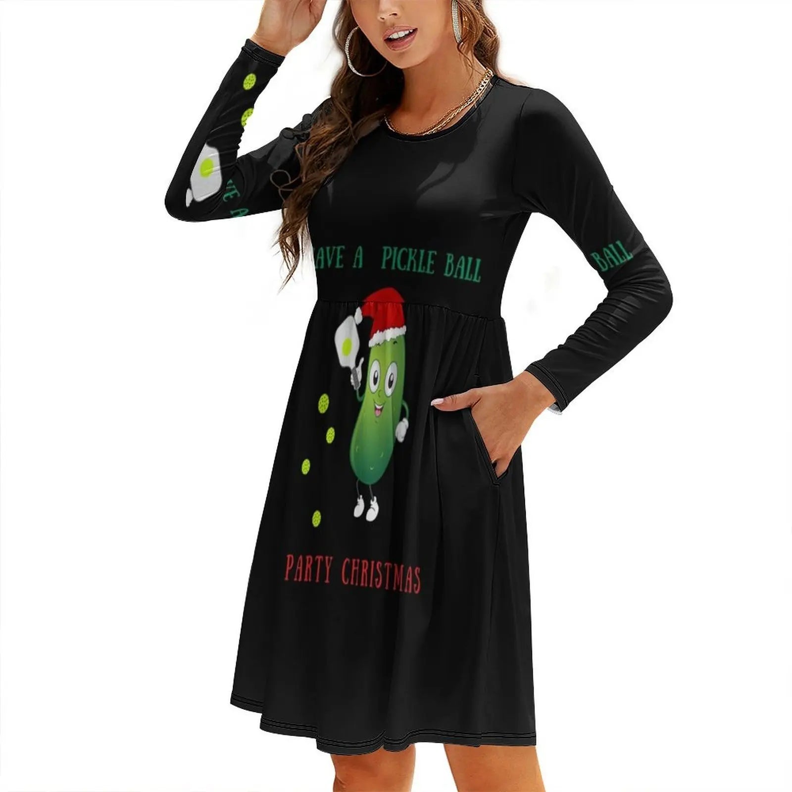 Have A Pickle Ball Party Christmas Korean Style Dress For Women Elegant Casual Dress For Party Or Daily Wear Marvacousins246