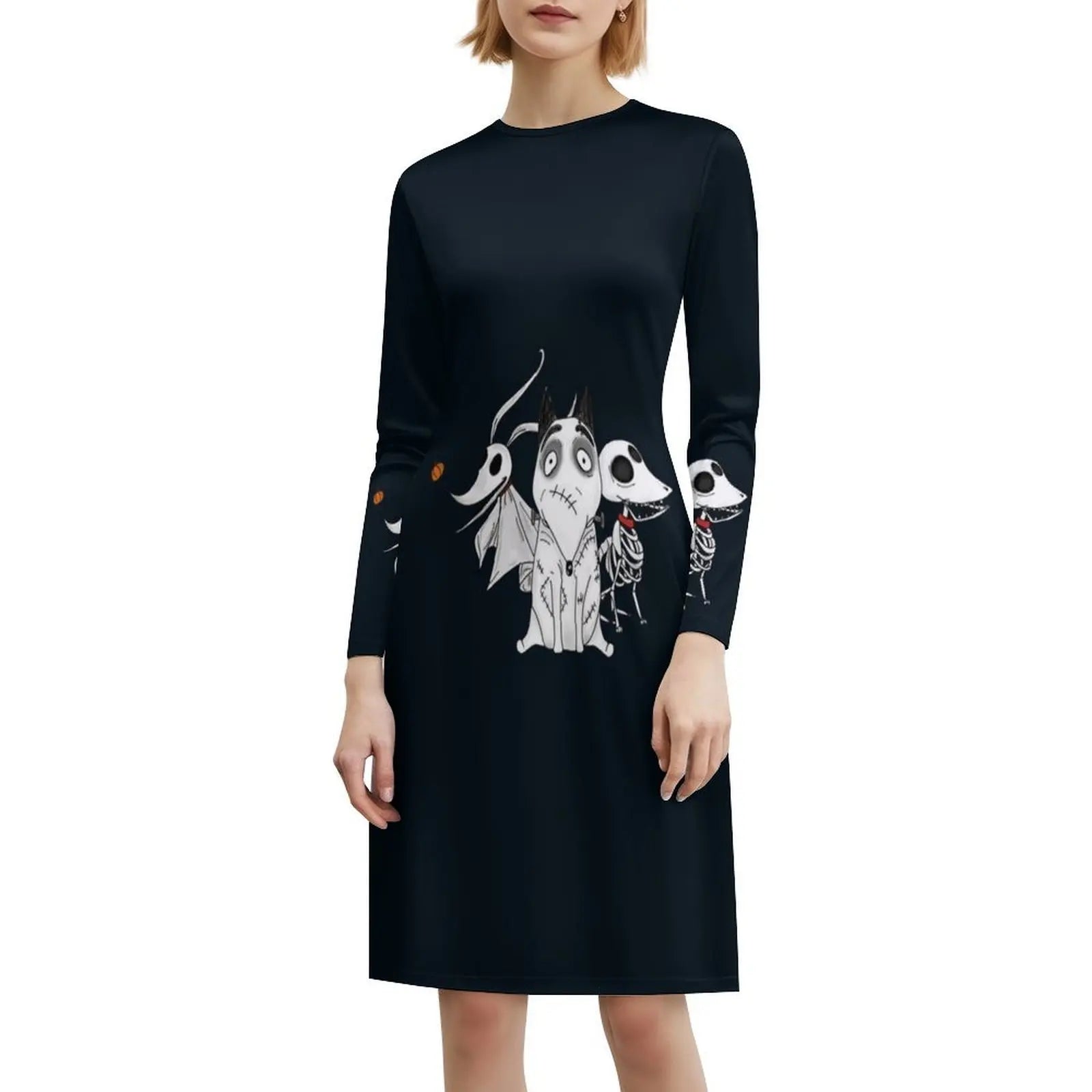 Zero Scraps And Sparky Dog Tim Burton Movies Women's Hip Hop Streetwear Dress Graphic Print Party Club Wear Corpse Bride Tim