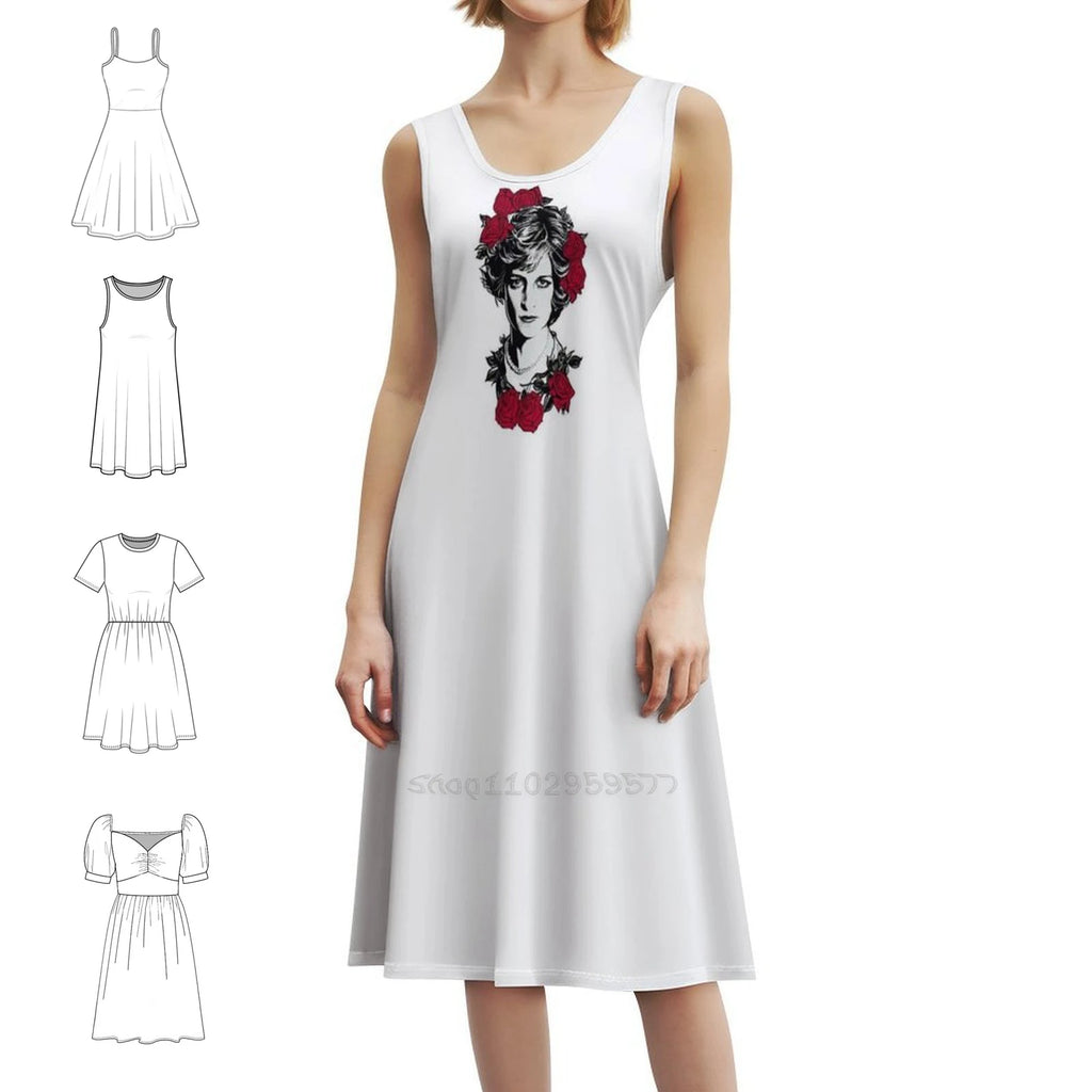 Red Roses-Princess Diana Korean Style Dress For Women Elegant Casual Dress For Party Or Daily Wear Princess Diana Diana