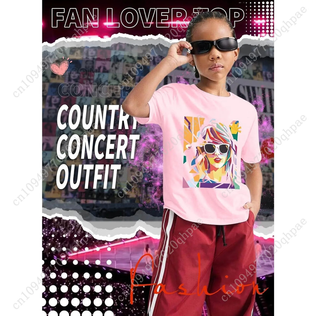 Girl Country Music T-Shirt - Kids Singer Letters Graphic Birthday Shirts Gifts Fan Song Tour Concert Outfit Top