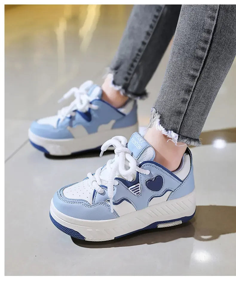 Roller Skate Shoe Walking Shoes With Four-wheel Student Sports Pulleys Walking Shoes With Wheels Summer Spring Kids Sneakers