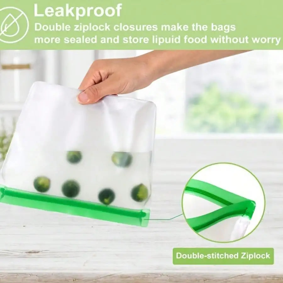 Reusable Silicone Food Storage Bag, Leak Proof Reusable Freezer Bag, Travel/Home Storage Bag Kitchen, Gift Bag Vacuum Sealed Bag