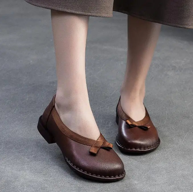 2.5cm Cow Genuine Leather Ethnic Autumn Moccasin Elegance Luxury Flats Ladies Shallow Woman Comfy Soft Soled Spring Shoes