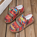 Ethnic style casual women's single shoes, colorful lace-up graffiti low-top shoes, comfortable round-toe women's shoes
