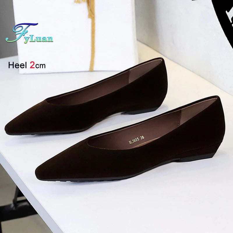 Fashion Autumn Red Women's Shoes Pointed Toe Ballerina Flats Faux Suede Shoes Ladies Flats Non-slip Shallow Mouth Casual Shoes