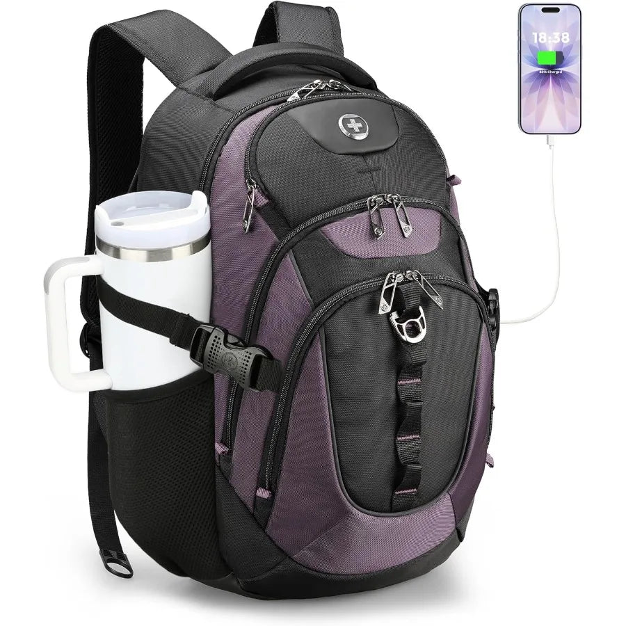 Swissdigital Design Laptop Backpack with USB Charging Port Travel Backpack Fits 15.6 inches Computer 31L College School Backpac