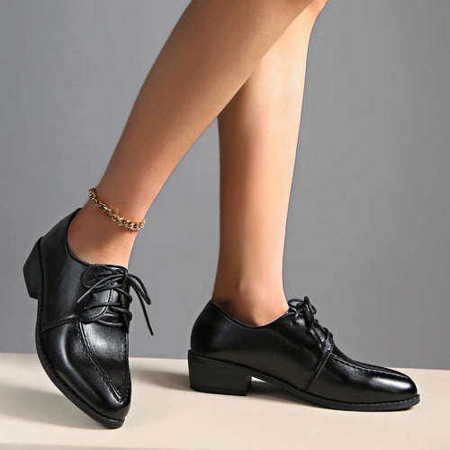 2025 New Elegant Patent Leather Dress Shoes for Women Spring Summer Fashion Pointed Toe Thick Heels Single Shoes Plus Size