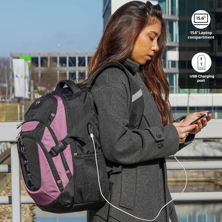 Swissdigital Design Laptop Backpack with USB Charging Port Travel Backpack Fits 15.6 inches Computer 31L College School Backpac