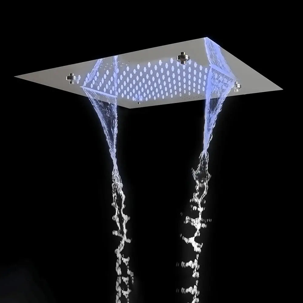 Smart LED Shower Head Rainfall Rain Massage Thermostatic Concealed Bathroom Set Polished Ceiling Mount Rainfall Thermostatic